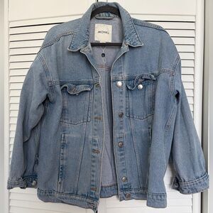 Monki Pale Blue Denim Jacket with Black Hanger Detail